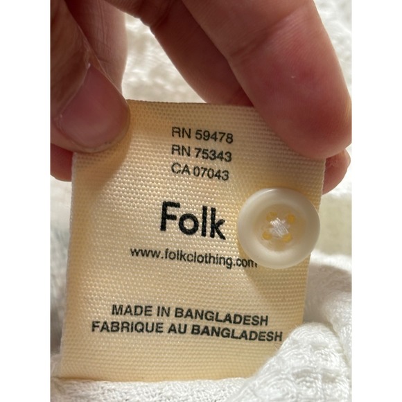 Folk Mens White Textured Short Sleeve Button Up Shirt Size L - Picture 3 of 8